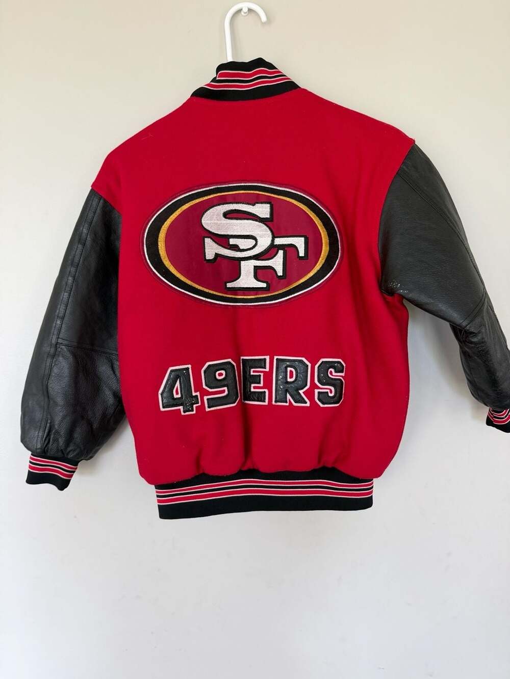 San Francisco 49ers Varsity Jacket Red Wool Leather Black